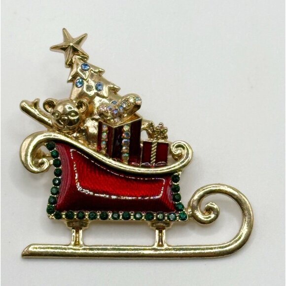 Monet Jewelry Gold Tone Santa's Sleigh Brooch Pin - Picture 1 of 2